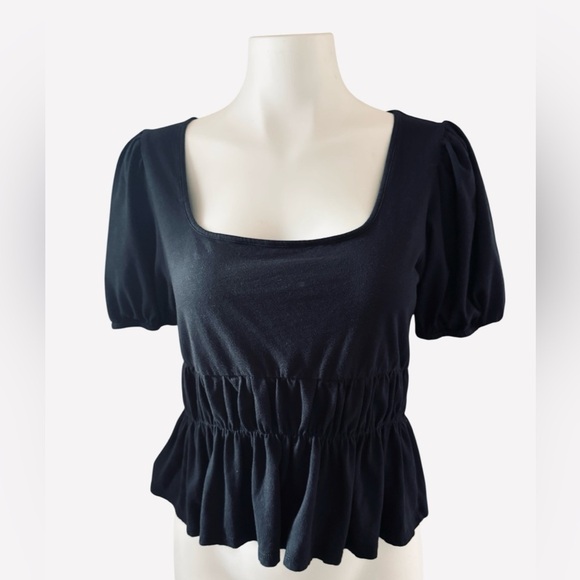 Seed Tops - Seed Square-Neck Top, Puff Sleeve, Cotton, elasticed waist, cropped, sz Small